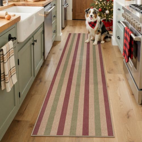 Lahome Christmas Striped Kitchen Runner Rug, 2x8 Decor Rugs for Entryway by Lahome