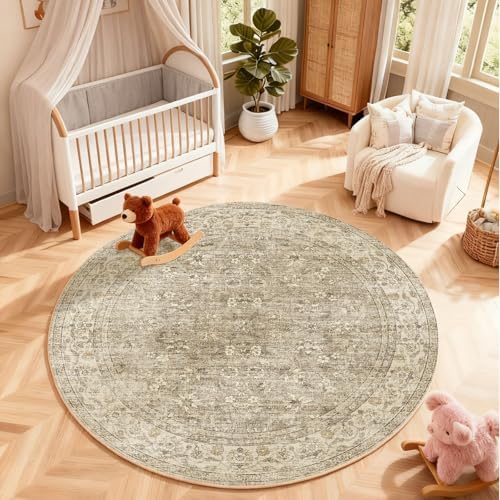 4x4 Round Bedroom Rug Washable: Living Room Rug Stain Resistant Non Slip Low Pile Small Area Rugs for Bedroom Kitchen Entryway Living Room Bedside Office Dorm Kids Room Entrance - Image 4