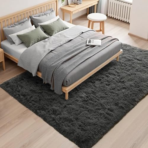FinRèc Home 7x10 Non-Slip Fluffy Area Rugs for Living Room (Dark Grey) - Image 3