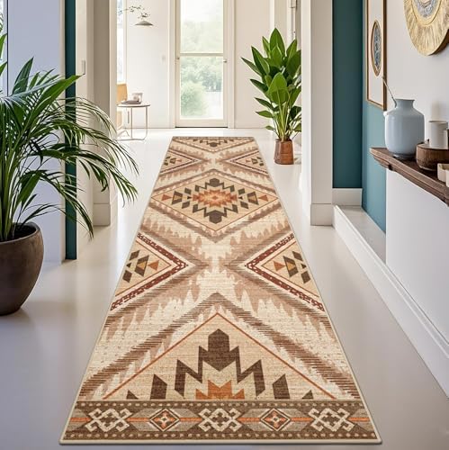 2x10Ft Boho Hallway Runner Rugs Non Slip, Light Brown Washable Kitchen Rug Runners, Soft Low Pile Geometric Moroccan Farmhouse Entryway Floor Carpet for Bedroom Home Decor - Image 4