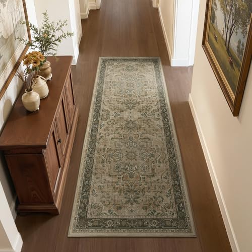 Vintage Medallion 2x5 Runner Rugs for Hallways Non Slip Machine Washable, Low Pile Lightweight Carpet Runner for Entryway/Kitchen/Bathroom/Corridor/Laundry Room, Multi Brown/Green - Image 4