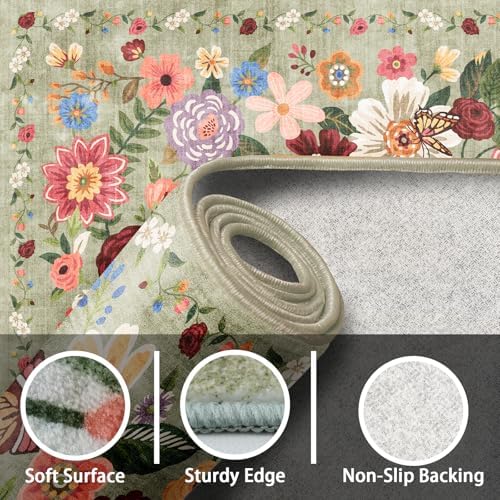 Green Floral Hallway Runner Rug 3x7 for Bedroom Kitchen - Image 5