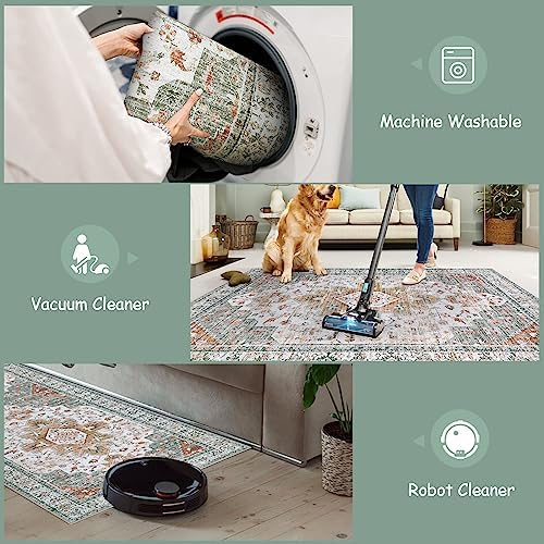 Moynesa Ultra-Thin Washable Runner - 2'6" x 8' Hallway Rug, Kitchen & Bathroom Carpet, Vintage Printed Low Pile Entryway Runner for Apartment, Camper, RV, Beige/Gold - Image 4