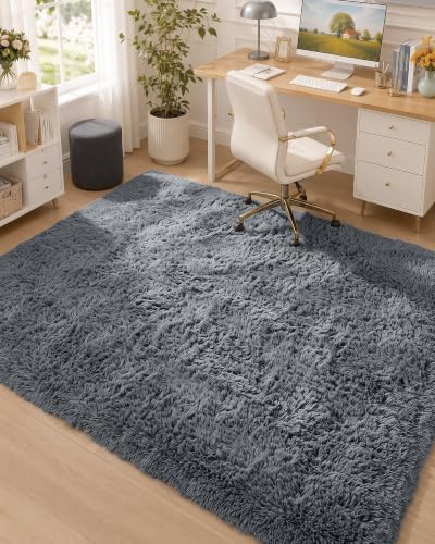 OLANLY Area Rugs for Living Room Bedroom, Machine Washable 4x5.9 ft Soft Fluffy Shaggy Bedside Rug, Indoor Floor Carpet for Kids Girls and Boys, Dorms, Nursery Rooms, Home Decor Aesthetic, Grey - Image 5