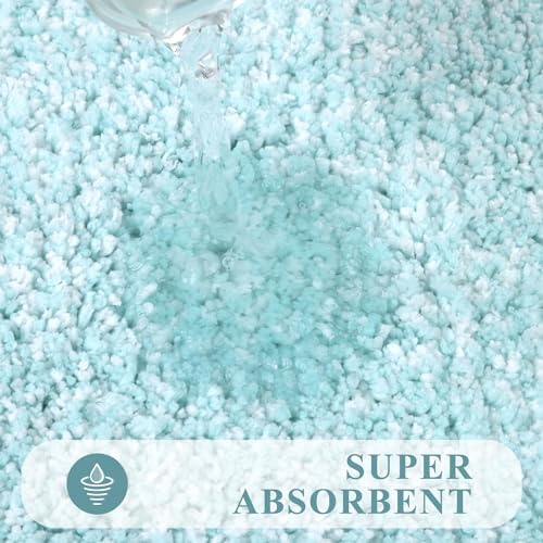 Pauwer 3 Piece Bathroom Rug Set, Non Slip Washable Bath Mat, Light Blue - Image 4