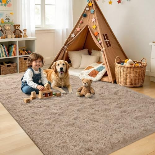 6x9 Large Beige Fluffy Soft Area Rug Non-Slip for Living Room Bedroom - Image 4