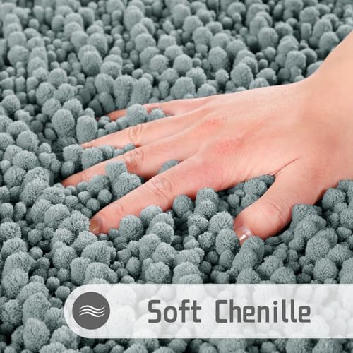 Yimobra Bathroom Rugs Non Slip Washable 32x20 Inch - Ultra Soft Absorbent Chenille Bath Mat, Quick Dry Shaggy Floor Carpet for Tub Shower, Grayish Green Home Decor Accessories - Image 2