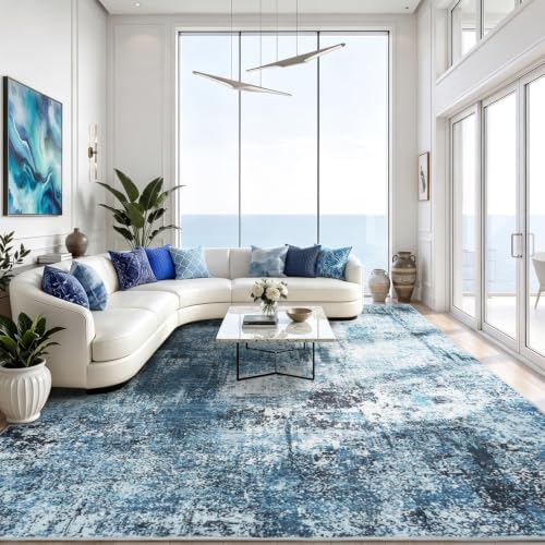 Stiio 9x12 Area Rugs for Living Room, Washable Blue Large Rug by Stiio