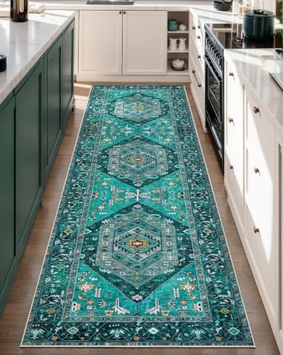 SERISSA 2'6"x8' Washable Non Slip Boho Runner Rug for Hallway，Teal - Image 5