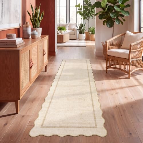 GarveeHome Scalloped Washable 2x8 Runners for Hallway Non Slip, Oatmeal - Image 3