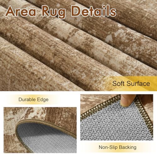 6ft Round Abstract Washable Area Rug for Living Room Brown - Image 6