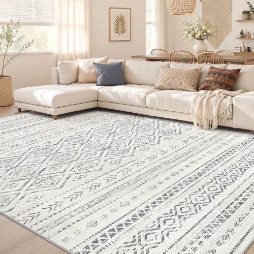Nakagishi Boho 5x7 Area Rug Living Room Rugs Machine Washable Grey by NakagishiAreaRug