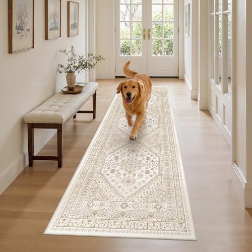 zesthome 2'6 x 8' Runner Rug Non Slip,Washable Kitchen Rugs,Beige by Zesthome