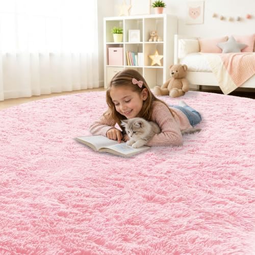 Smiry Round Area Rugs for Living Room Bedroom 6x6 ft, Fluffy Carpet by Smiry