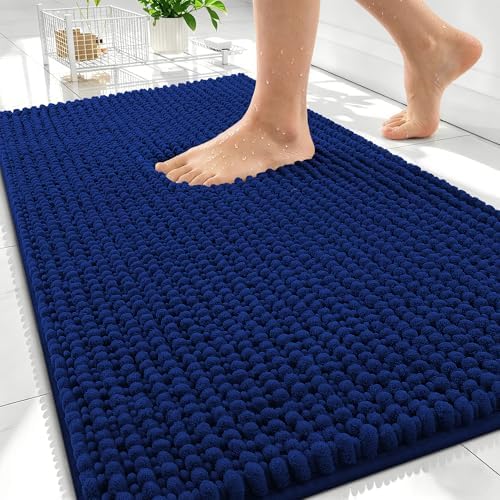 OLANLY Thick Chenille Bathroom Rugs 30x20, Soft Absorbent Bath Mat, Navy by OLANLY