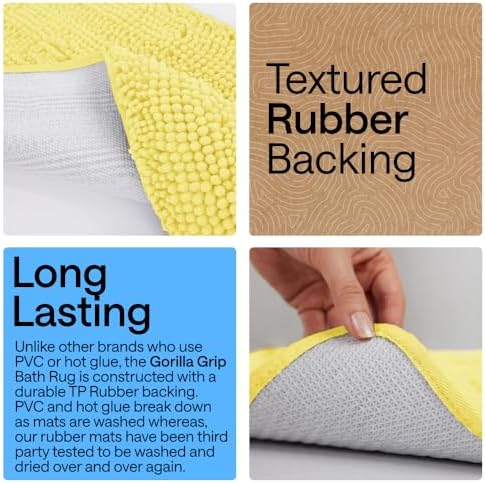 GORILLA GRIP Bath Rug Mat for Bathroom, Absorbent Chenille, 36x24 Yellow - Image 3