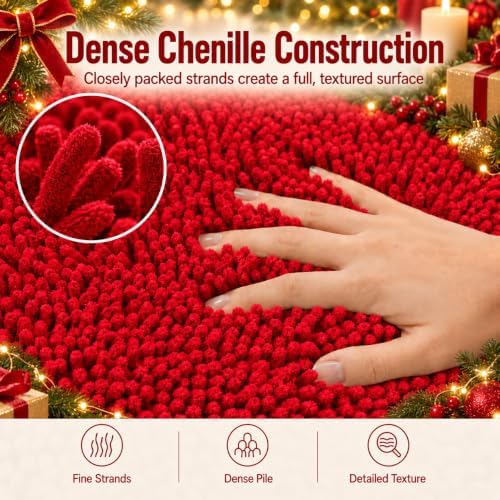 RUN HELIX Bathroom Rugs, Chenille Bath Mat, Non-Slip, Machine Washable Bath Rugs - Ultra Soft Bath Mats, Dries Quickly, Bathroom Rug Set of 2 Red Batroom Mats Set-32x20+24x16 Inch Christmas Rug - Image 6