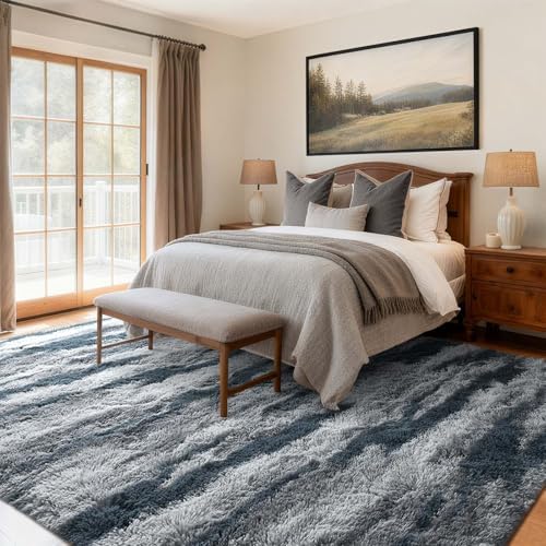 6x9 Ft Large Shag Rugs for Living Room Decor, Tie-Dyed Ultra Soft Fluffy Furry Area Rugs for Bedroom Indoor Floor, Aesthetic Carpet for Kids Home (Blue) - Image 2