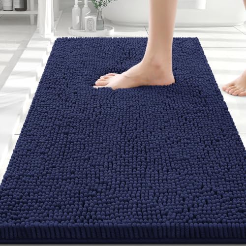 Smiry Luxury Chenille Bathroom Rugs 30x20, Extra Soft and Absorbent Shaggy Bath Mat, Machine Washable, Non-Slip Plush Carpet Runner for Tub, Shower, and Floor, Home Decor Accessories, Navy Blue by Smiry