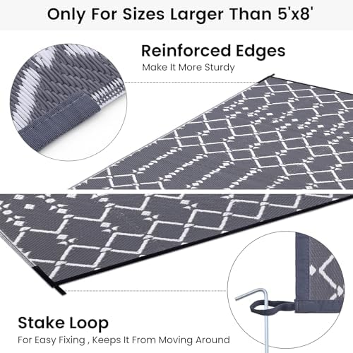 Smiry Outdoor Rug 6x9 ft Waterproof Reversible Boho Mat, Grey - Image 4