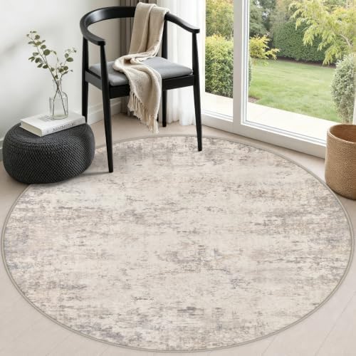 Round Area Rug Living Room: 4 ft Modern Washable Indoor Carpet by FXRHLP