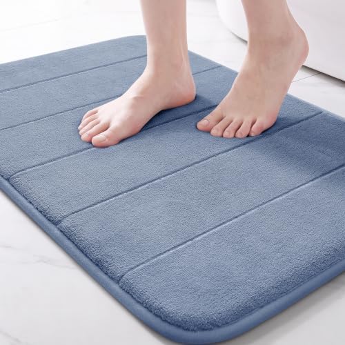 Yimobra Memory Foam Bath Mat, Super Soft Absorbent Bathroom Rug Non Slip, Quick Dry, Machine Washable Floor Carpet for Tub Shower, Home Decor Accessories, 24x17, Denim Blue by Yimobra