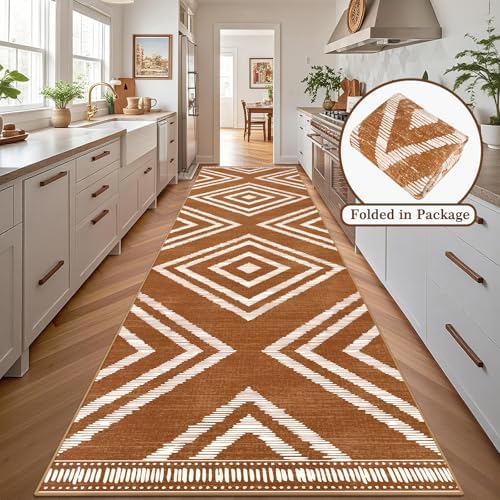 3x16ft Boho Hallway Runner Rugs Washable Non Slip, Long Brown Entryway Rug Runners Non Shedding, Geometric Kitchen Floor Carpets for Doorway Entrance Farmhouse Living Room Home Decor - Image 2