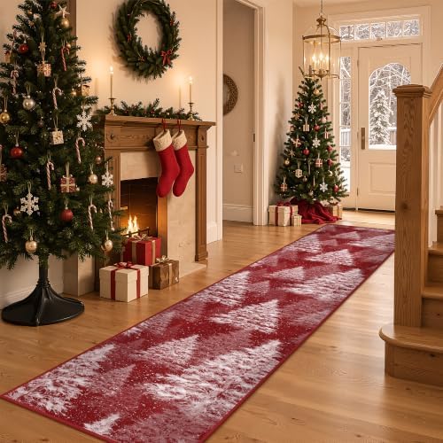 Madane Christmas Runner Rug 2x10 for Hallway, Washable Soft Kitchen Rug Red by Madane