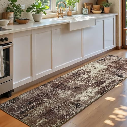 2x6 Brown Rug Runners for Hallways Kitchen Runner Rug Non Slip Washable Coffee Long Runner Rugs with Rubber Backing Soft Abstract Carpet Runner for Bedroom, Kitchen, Bathroom, Entryway - Image 3