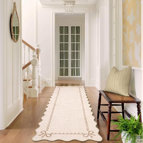 GarveeHome Scalloped Hallway Runner Rug 2.5x10 Non Slip Bedroom Rugs, Beige - Image 3