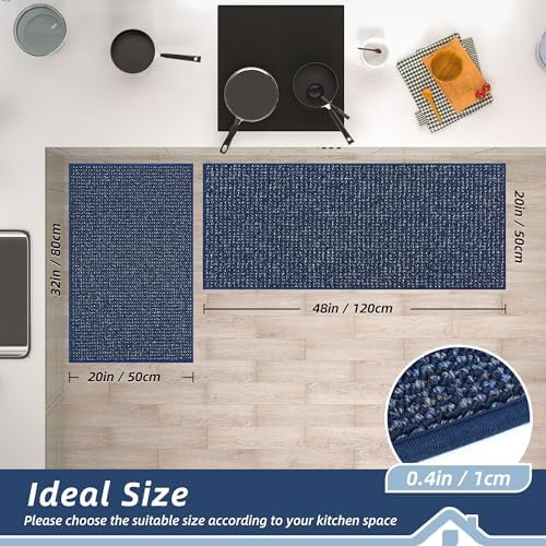 BEQHAUSE Kitchen Rugs and Mats 2PCS Non-Slip, 20"x32"+20"x48", Blue - Image 2