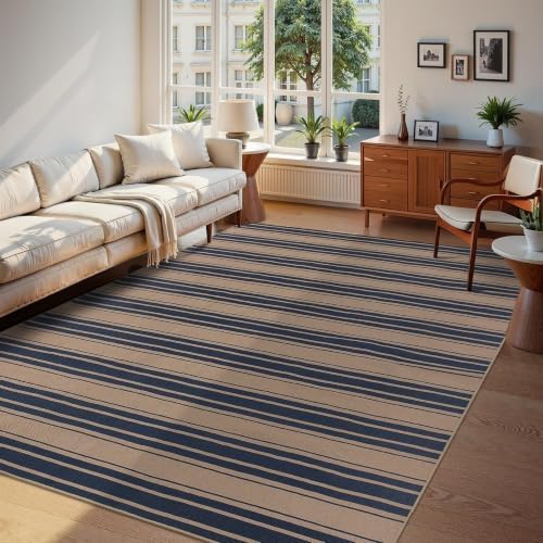 8x10 Striped Easy Jute Washable Rug for Living Room Indoor Outdoor Geometric Non Slip Carpet for Under Table Neutral Rugs for Backyard Patio Dining Room Office - Image 2