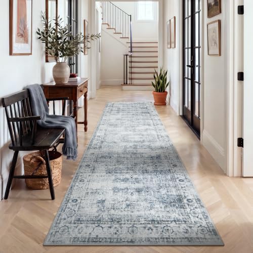 Morebes Vintage 2x10 Runner Rug for Hallway Non Slip,Washable Long Kitchen Rugs Runners,Soft Distressed Non-Shedding Carpet Runner Rug for Entryway Indoor Foyer Playroom,Blue-Gray by Morebes