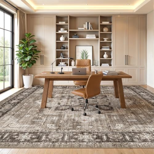 10x10 Square Area Rug: Washable Dark Brown Area Rug for Living Room - Image 3