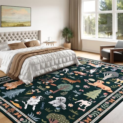 ST. BRIDGE 8x10 Black Living Room Rug, Washable Large Area Rug with Non Slip Backing, Soft Stain Resistant Dog Rugs, Low Pile Animal Indoor Carpet for Kids Room Bedroom Dining Room Home Office - Image 5