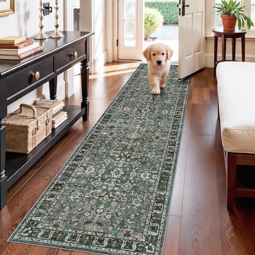 Washable 2x8 Kitchen Rug Runner: Non Slip Rugs for Hallway Bedroom Green by TOPRUUG