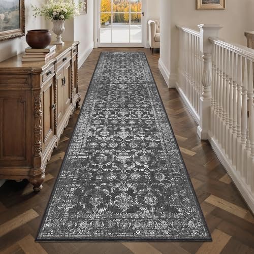 3x12 Washable Kitchen Runner Rug Non-Slip Vintage Black Throw Carpet - Image 4