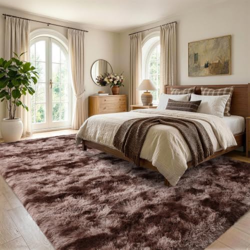 6x9 Large Tie-Dyed Brown Fluffy Area Rug Non-Slip for Living Room Bedroom - Image 3