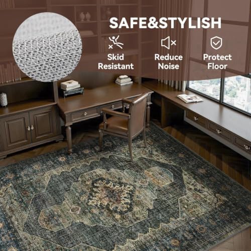 Olive Green 5x7 Area Rugs for Living Room Bedroom Rug Washable Soft Vintage Neutral Farmhouse Dining Room Office Rug Carpet Water Repellent Easy Care Non Slip - Image 4