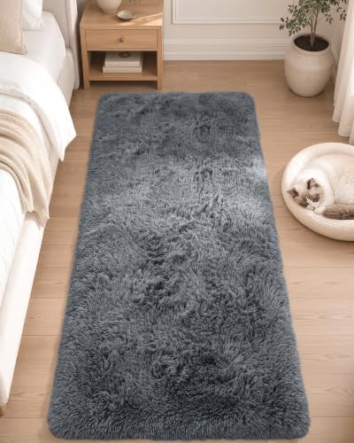 OLANLY 2x4 Machine Washable Runner Rugs for Hallway, Soft Fluffy Shaggy Bedside Rugs for Bedroom, Living Room, Indoor Floor Carpet for Kids Girls and Boys, Nursery Rooms, Home Decor Aesthetic, Grey by OLANLY