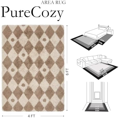 PureCozy Brown 4x6 Area Rug for Kids Room Soft Fluffy Checkered Shag Carpet - Image 2