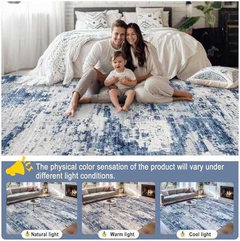 PLHXFR Area Rug Living Room: 4x6 Abstract Washable Carpet Blue Gray - Image 7