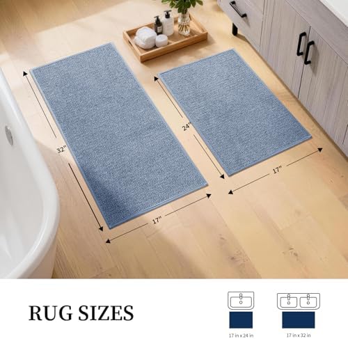 YIHOUSE Navy Blue Bathroom Rugs Sets 2 Piece, Quick Dry Thin Bath Mat, Non Slip Absorbent Machine Washable, Bath Rugs for Bathtub Sink Home Decor (17"x24" + 17"x32") - Image 2