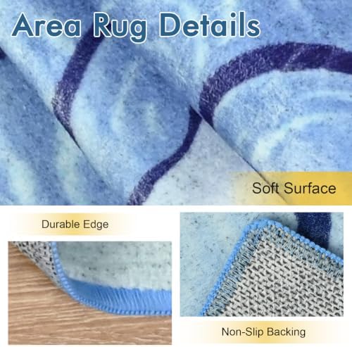 6x9 Ft Floral Area Rugs for Living Room, Thin Soft Washable Carpet Blue - Image 5