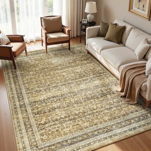 6x9 Washable Area Rugs for Living Room Bedroom, Vintage Rug Brown by Vibrug