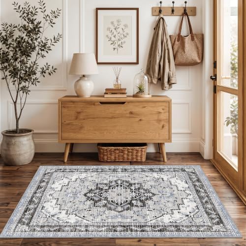 Area Rugs 3x5 Washable Non-Slip Boho Indoor Carpets, Blue Grey - Image 6