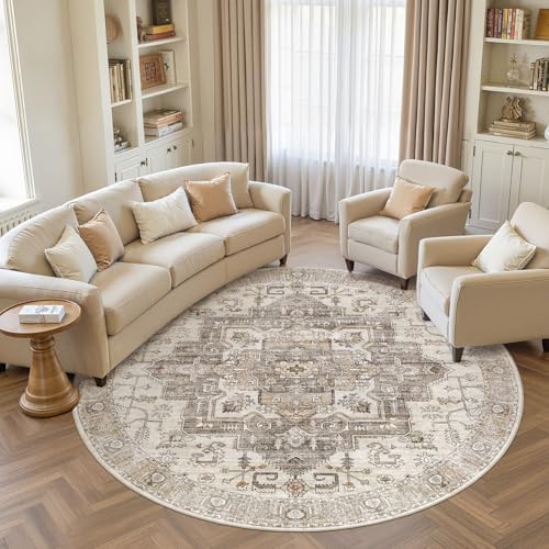 8x8 Square Area Rug: Washable Light Brown Area Rug for Living Room - Image 3