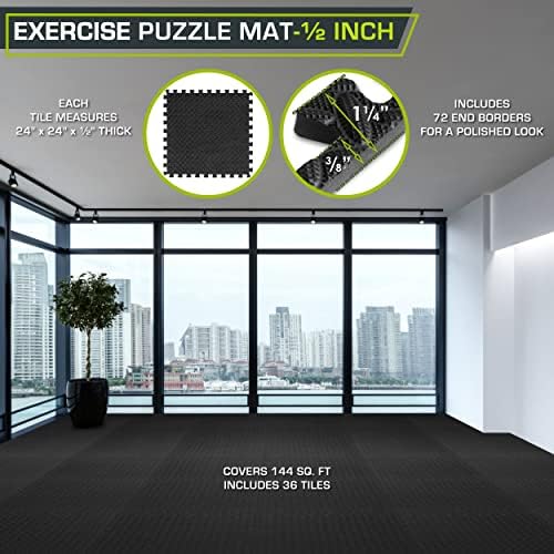 ProsourceFit Exercise Puzzle Mat ½-inch, EVA Interlocking Foam Floor Tiles for Home Gym, Workout Equipment, Kids Play Areas, Black, 144 SQ FT - 36 Tiles - Image 2