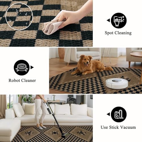 LIVEBOX Easy Jute Checkered Washable Entryway Rug 2x3, Non Slip Ultra Thin Front Door Mat Indoor Entrance, Farmhouse Small Kitchen Rug No Shed Jute Rugs Carpet for Hallway Bedroom Bathroom - Image 3