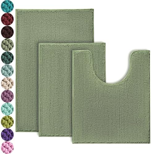 Urvoix Bathroom Rugs Sets 3 Piece, Non-Slip Chenille Bath Rug Set by Urvoix